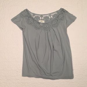 Ann Taylor LOFT - Crochet Top Tee - Steely Blue